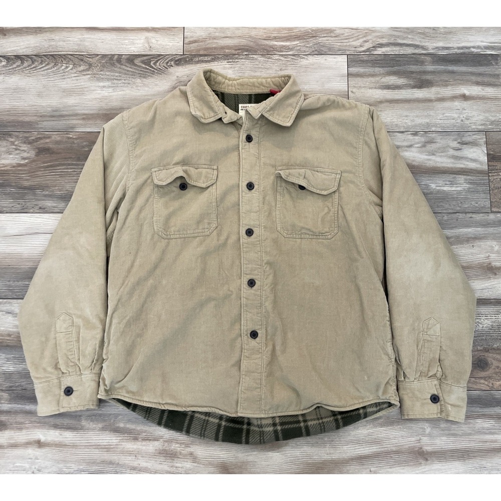 Chaps Denim Mens Corduroy Shirt Jacket Fleece Lined Brown Button Up Shacket XL